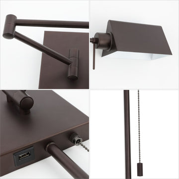 Arlo Farmhouse Industrial Single Swing Arm Plug-In or Hardwired Iron LED Wall Sconce with Pull-Chain - JONATHAN Y